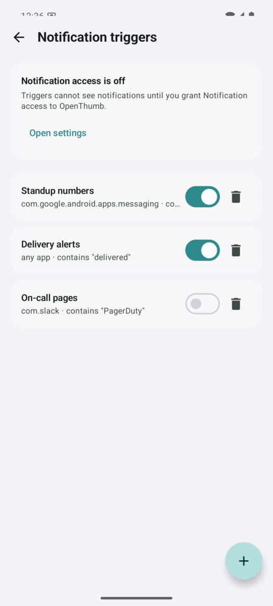 Notification trigger rules list